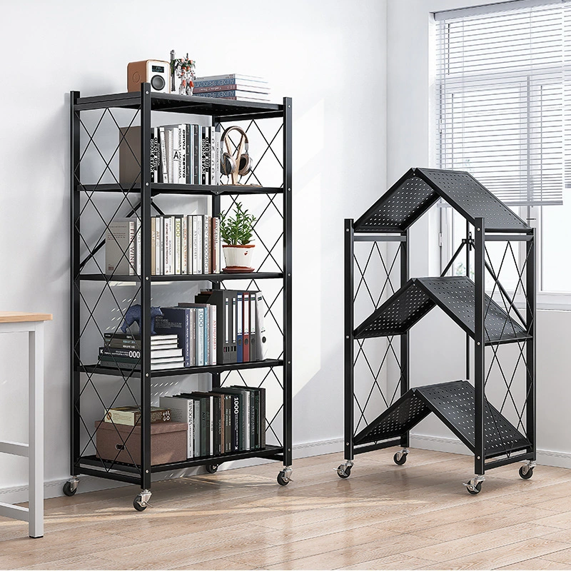 Five tires layers black white iron carbon steel collapsible storage book shelf