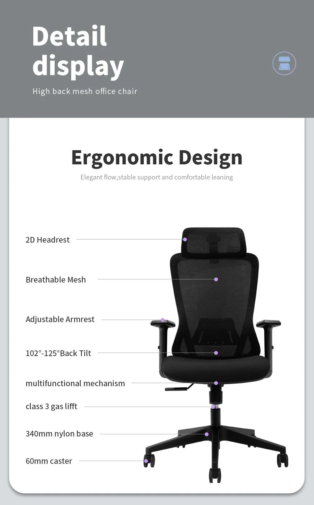 2023 Mac New Design Good Quality High Back Black Fabric Mesh Office Chair Executive Office Furniture with Headrest