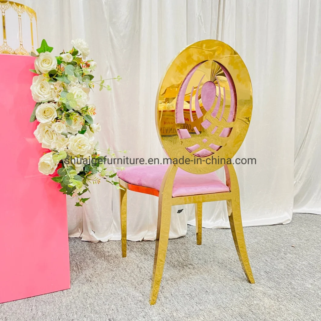 Cheap Price Pink Velvet Cushion Gold Stainless Steel Wedding Chair