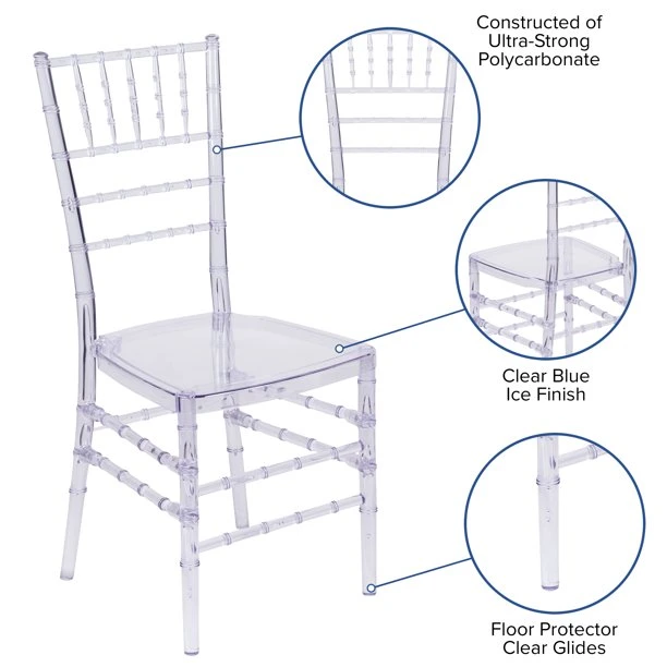 Wholesale Clear Acrylic Crystal Resin Event Tiffany Chiavari Chair Transparent Plastic Dining Chair for Weddings and Banquet