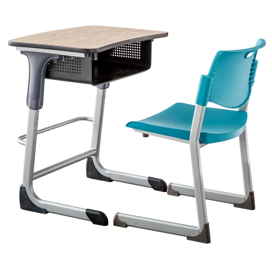 Single PVC Edge Cover Modern Desk School Furniture Wood Color Metal Student Desk with Chair