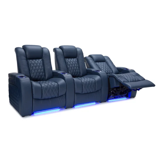 Real Leather Cinema Seats, Power Recliner Sofa, Luxury Home Theater Chair with Cup Holder and Table
