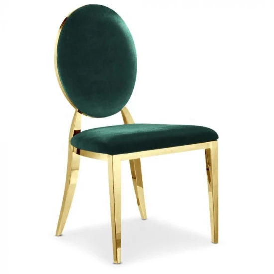 Gold Stainless Steel Banquet Restaurant Chair Green Velvet Round Back Fancy Wedding Chair