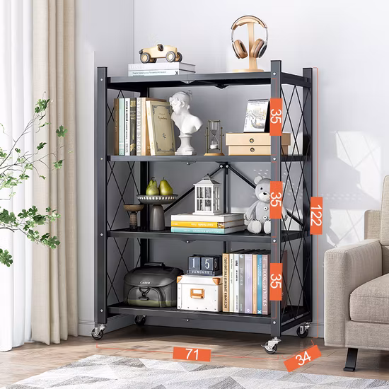 Five tires layers black white iron carbon steel collapsible storage book shelf