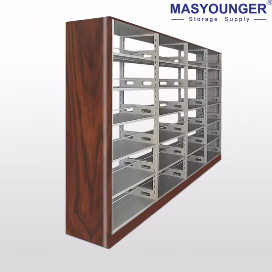 Double-Sided Steel-Wood Bookshelf for School/Library/Office